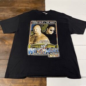 Vintage Wrestlemania 17 Stone Cold Vs The Rock T-Shirt Size XL Black WWF WWE